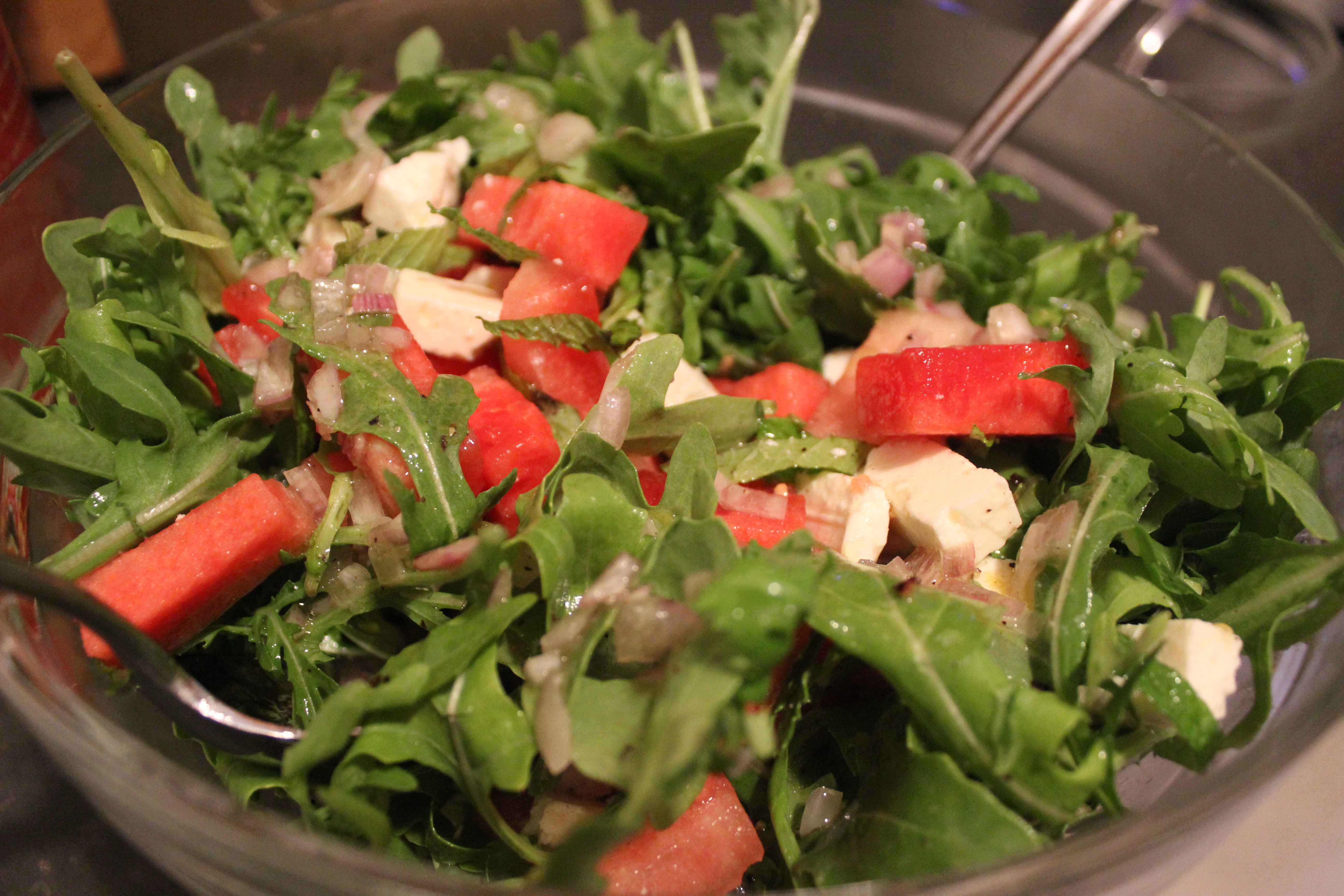 Arugula, watermelon, and feta salad